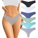 Acvvtis Seamless Thongs For Women No Show Underwear Women Pack Breathable Panties for Women Colorful 6 thongs Blue L