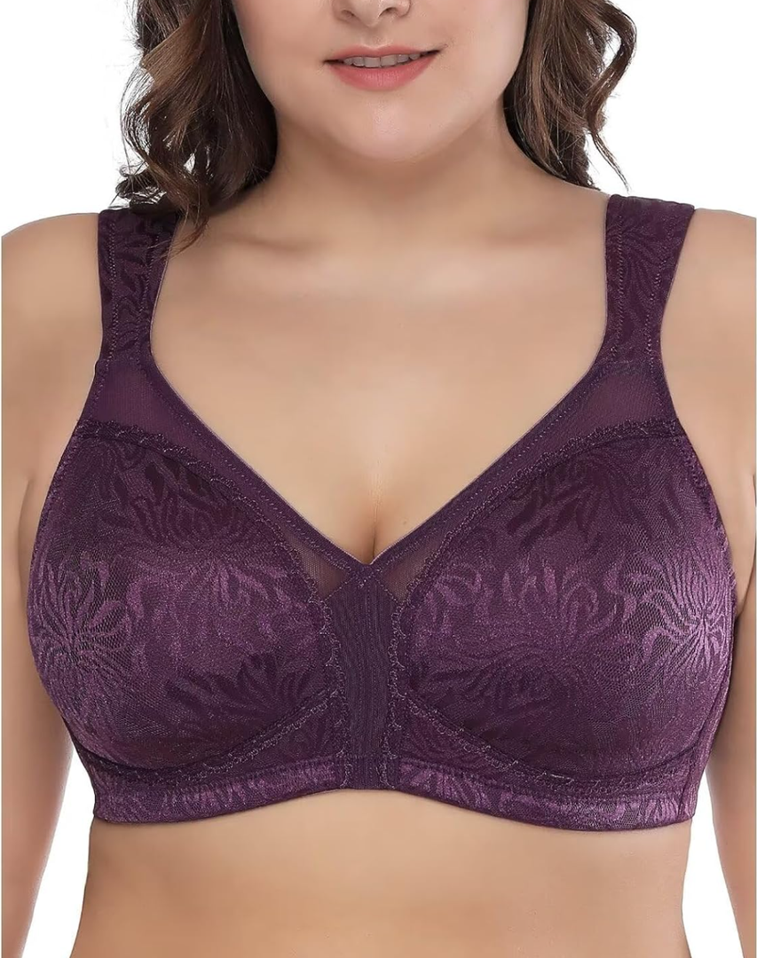 Deyllo Women's Full Coverage Plus Size Comfort Minimizer Bra Wirefree Non Padded
48DD