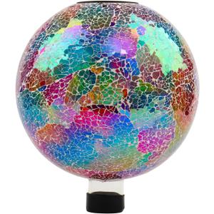 VOREEN Mosaic Solar Glass Gazing Ball, 10 Inch Colorful Gazing Globe, Handmade IP44 Waterproof Garden Decor Outdoor Ornament Sphere for Patio Lawn Yard, Gift for Mom Wife Friend (Cracked Texture-solar)