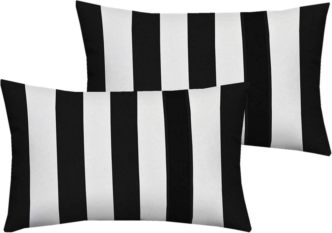 Leaveland White and Black Stripe Set of 2 12x20 Inch Cotton Polyester Square Throw Pillow Case Decorative Durable Cushion Slipcover Home Decor Sofa Standard Size Accent Pillowcase (19.7" x 11.8" (Pack of 2))