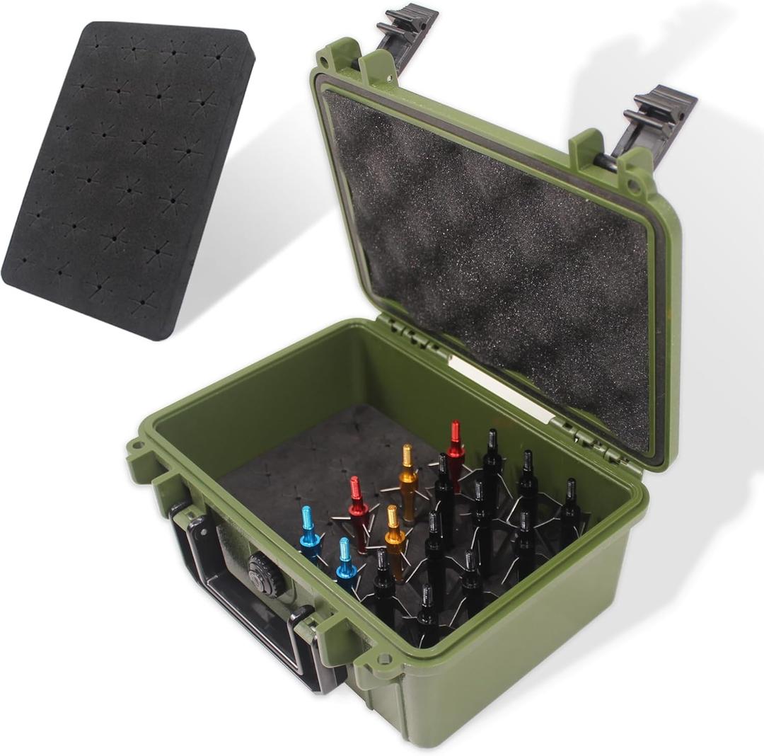 Archery Broadhead Case Arrows Box Hunting Accessory ABS Waterproof Storage Holder Holds 28 Fixed or Mech Broadheads(Case Only) (Green)