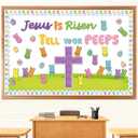 Easter Bulletin Board Decorations, 72Pcs Jesus Easter Peeps Decorations, Jesus is Risen Tell Your Peeps Eggs Bunny Grassland Cutouts, Christian Easter Decorations Sunday School Classroom Church Decor