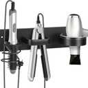 Hair Tool Organizer Wall Mount  Aluminum Hair Dryer Holder & Curling Iron Rack with Hooks, Space Saving Bathroom Hair Styling Tool Storage for Blow Dryer, Flat Iron, Curling Tools (Cylinder)
