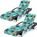 Ruikyhom Lounge Chair Towel Cover, Chaise Lounge Cover (Pack of 2), Beach Chair Covers with 3 Pockets for Pool Sunbathing Beach Garden Courtyard Outdoor Trips, 85 x30 in, Flower and Leaves(Red Blue)