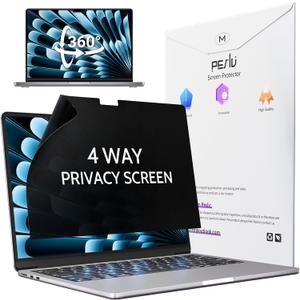 Peslv 360 4 Way Privacy Screen for MacBook Air 15 Inch (2023-2026, M2 M3 M4 M5), Anti Glare Blue Light Spy Filter Private Cover, Bubble-Free Black Security Protector for Mac Laptop