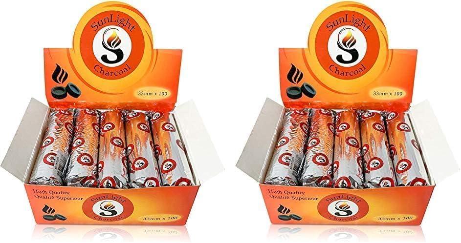 Sunlight Charcoal Tablets for Incense Quick Light Charcoal Tablets Charcoal Disk Lights 33 mm Resin Burner Rolls Charcoal Burner - Instant Fire Coal Tablet (100 Count (2 Pack).)