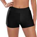 Swim Shorts for Women Stretchy Board Shorts Solid Tankini Bottoms Sport Swimsuit Bottoms (Black, S)