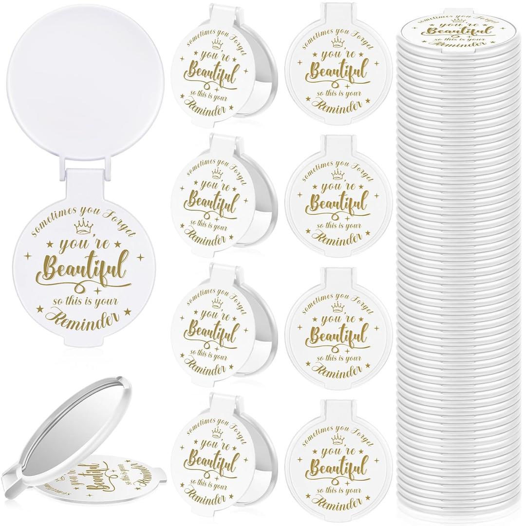 36 Pcs 2.76 Inch Inspirational Compact Mirror Bulk Party Favors Purse Small Mirror Pocket Mini Gifts for Women Adult Coworker Mother's Day Teacher Graduation Friends (White)