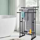 Kayfia 40" H Free Standing Towel Rack, 3 Tier Alloy Steel Stand with Basket, Blanket Drying and Display Rack for Oversized Bath Towels Bathroom Accessories, Next to Tub or Shower