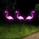 Solar Flamingo Light 3 Pcs, Waterproof Solar Garden Lights Outdoor Decor, Pink Flamingo Garden Decor, Birthday Christmas New Home Gift, for Yard Lawn Walkway Pathway