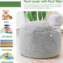 HIGOGOGO Round Stuffed Pouf Ottoman, Long Faux Fur Poufs with Foam Chunk Filling, Fluffy and Furry Pouf Foot Stool Storage Ottoman, 26 X 18 Floor Poufs Foot Rest for Living Room, Light Grey