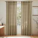 NICETOWN Linen Plaid Curtains 96 inches Long Grid Pattern Light Filtering Privacy Shade for Living Room Bedroom, Farmhouse Rod Pocket Back Tab Semi Sheer Curtains, 1 Pair, Linen, 52W x 96L