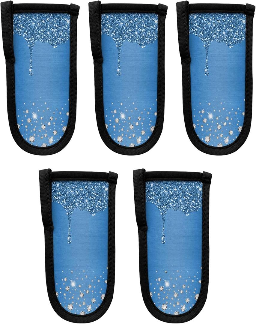 Blue Diamond Hot Handle Holder, Pot Pan Handle Covers, Shiny Modern Art Droplet Texture Cast Iron Skillet Handle Covers, Heat Protecting Pan Handle Sleeves Mitt for Kitchen Cookware, 5PCS