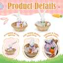 Easter Bunny Resin Decor Set of 2  Cute Rabbit Figurines in Basket with Eggs, Spring Easter Table Decorations for Home, Farmhouse, Office & Party Centerpiece Tiered Tray Shelf Mantel