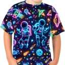 Boys Girls 3D Graphic Tees Unisex Short Sleeve T Shirt Novelty Neon Shirts for Boys 5-14 Years