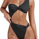 XXTAXN Women's Sexy Thong Cutout Monokinis Tie Beach One Piece Swimsuit Bathing Suit (Small, Black)