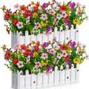 Artificial Colorful Flowers Plants in Picket Fence Pot, Fake Silk Flowers Eucalyptus Plants for Wedding Home Porch Patio Yard Garden Window Box Spring Decoration (Set of 2, Multi-Color), self-assembly