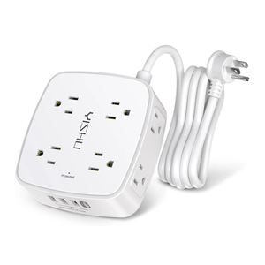 6 Ft Surge Protector Power Strip - 8 Widely Outlets with 4 USB Ports, 3 Side Outlet Extender with 6 Feet Extension Cord, Flat Plug, Wall Mount, Desk USB Charging Station, ETL,White