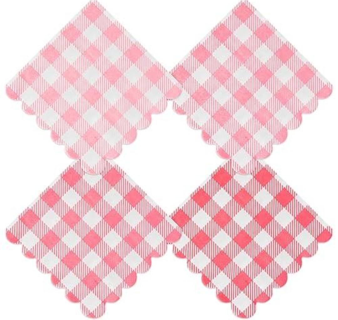 Pink Gingham Napkins Disposable Cocktail: 80PCS Checkered Square Paper 9.8x9.8 Inch For Table Decorations Dinner Party - Cantidad de paquete del producto 120 - Color Pink