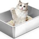 Kirecoo Stainless Steel Cat Litter Box, Large Metal High Sided Cat Pan Box, Indoor Litter Tray, Non Stick, No Smell, Easy to Clean, Pet Toilet Supplies for Cats