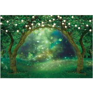Funnytree 82" x 59" Spring Enchanted Garden Backdrop Forest Fairy Wonderland Woodland Background Wedding Baby Shower Birthday Party Banner Cake Smash Decor Studio Portrait Prop Photobooth