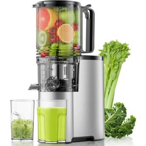 Cold Press Juicer, 5.8" Wide Feed Chute Juice Extractor Machine with 400W, High Juice Yield, Slow Masticating Juicer for Whole Vegetables & Fruits, Premium Grey