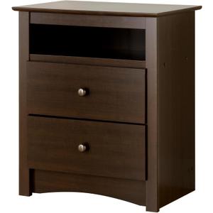 Prepac Sonoma 2 Drawer Nightstand: Elegant Bedroom Furniture, Bedside Table with Open Shelf, 23.25"W x 16"D x 28"H, Espresso
