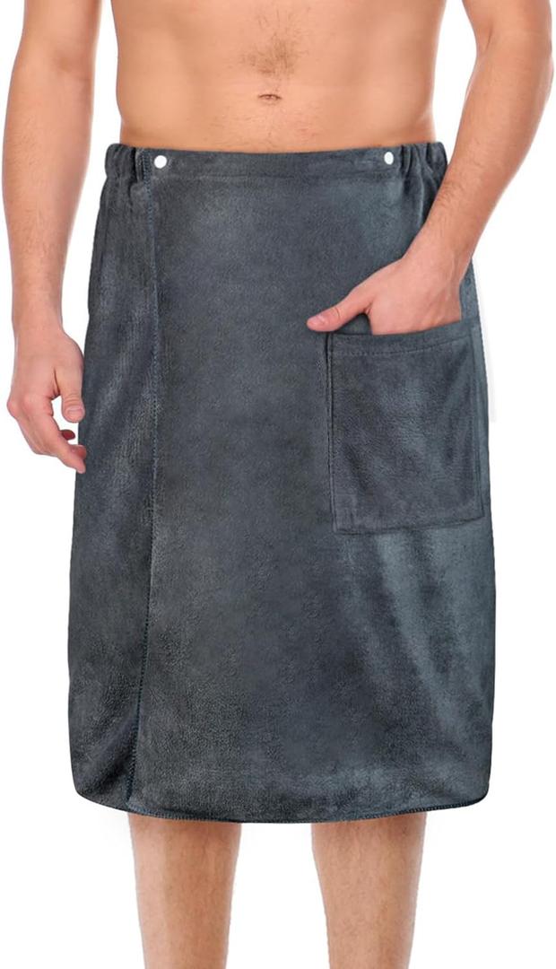 AOMIG 70CM X 140CM Men's Bath Towel, Quick Dry Microfiber, Adjustable Body Wrap for Men, Can be Used in Spa, Shower, Bath and Gym, Grey