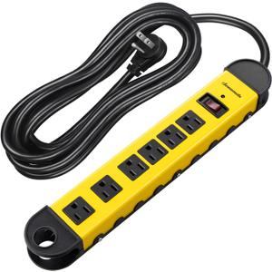 DEWENWILS Metal Power Strip, 6-Outlet Heavy Duty Surge Protector with 15FT Long Cord, UL Listed, 14AWG/3C, 15A Circuit Breaker, 900 Joules, Low Profile Flat Plug, Wall Mountable