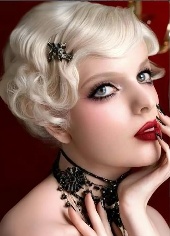 Short Blonde Finger Wave Wig for Women 1920s Curly Synthetic Flapper Wig Heat Resistant Side Part Vintage Halloween Cosplay Costume Hair Wigs
