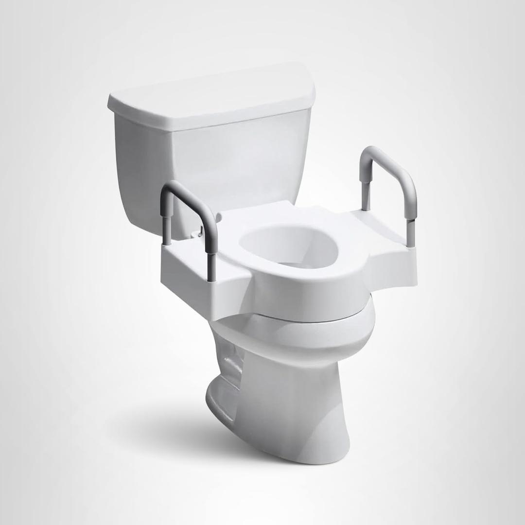 Bemis Rise 4.5" Raised Toilet Seat with Support Handles, Hinges Never Loosen, Fits Round and Elongated