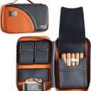 Leather Cigar Case for 5 Cigars  Orange Travel Humidor with 3 Pockets, Bold Hard Shell Organizer, Full Grain Leather, Portable Cigar Pouch