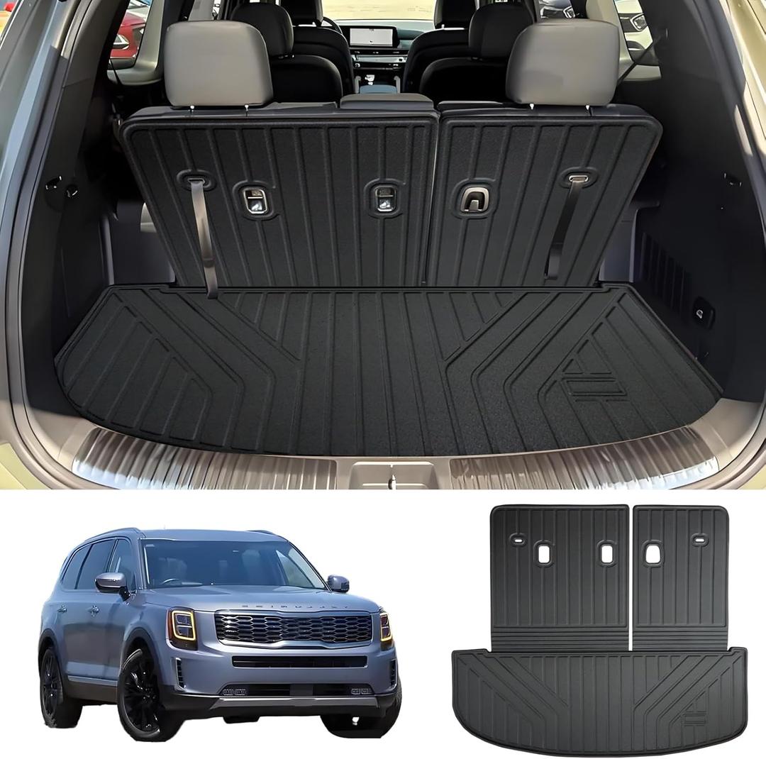 Cargo Mat Compatible with 2020-2025 Kia Telluride Cargo Liner Trunk Mat- Custom Fit Trunk Liner + Backrest Protector, All-Weather Non-Slip AccessoriesTrunk Mat & Velcro Backrest Mat