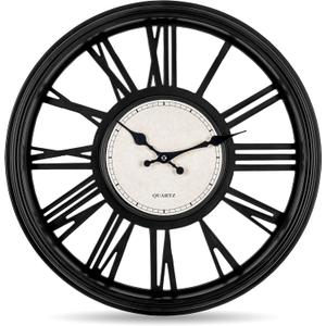 Bernhard Products Decorative Wall Clock 18 Inch Silent Non Ticking Extra Large Quartz Battery Operated Black Roman Numerals for Kitchen, Office, Living/Dining Room & Over Fireplace, Wedding Gift