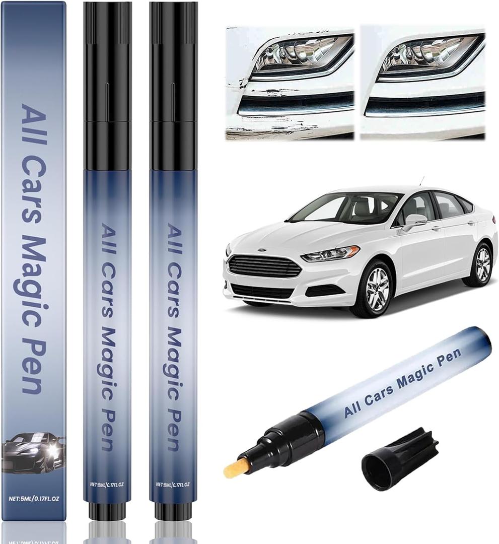 All Cars Magic Pen, 2 Pcs Car Scratch Repair Pen Set, Car Scratch Remover Pen for Vehicles- Quick Fix for Scratches and Paint Damage, Weatherproof Magic Pen Fits All Car Colors