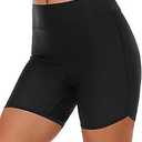 Yonique Womens Swim Shorts High Waisted Swim Bottoms Tummy Control Bathing Suit Bottom Boy Shorts (18W, Black