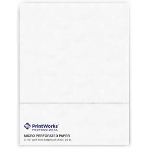 PrintWorks Professional 3 1/4" Horizontal Perforated Paper 8.5 x 11 - Perfect For W-2, 1099, & Statement Use - Made in the USA - 500 Sheets - 20 lb - Printer Compatible - White (04115)