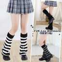 Century Star Leg Warmers for Women Girls Kawaii Y2K Leg Warmers Cutecore Gyaru Leg Warmer Goth Lolita Accessories (One Size, Black & Purple Stripes)