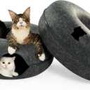 Cattasaurus Peekaboo Cat Cave, Extra Spacious for Multiple & Large Cats 12+ lbs, Scratch Detachable Cat Beds for Indoor Cats, Washable Tunnel Bed, Comfy Cat Donut Tunnel (Dark Gray+Dark Gray, Jumbo)
