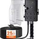 SURAIELEC Outdoor Power Stake, Dusk to Dawn Light Timer, 25FT Extension Cord Multiple Outlet, 6 Electrical Outlets Power Strip Weatherproof for Patio Light, Garden, Christmas Decoration, Outdoor Light