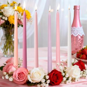 6Pcs Pink Taper Candles Set,10 Inch Gradient Color Pink Candle Sticks, Unscented Dripless Taper Candlesticks for Romantic Valentine Dating Wedding Party Home Dining Decor