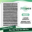 KEYYOU Lash Clusters 300pcs Individual Lashes, 40D 0.07D Curl 12mm DIY Eyelash Extension, Soft & Natural Volume Cluster Lashes with Large Tray