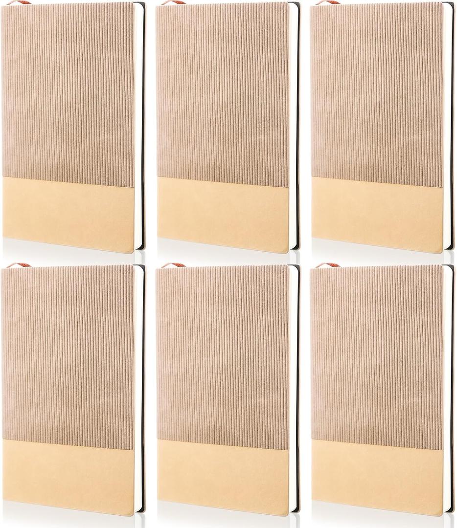 Thenshop 6 Pack Lined Journal Notebooks for Work College Ruled A5 Note Book, 200 Pages, 8. 3 x 5. 7 Inches, Soft Cover PU Leather Journaling for Women Men Writing Home School Supplies(Khaki)
