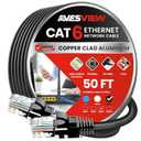 CAT 6 50FT Ethernet Cable, Indoor High-Speed 10Gbps Snagless Long CAT6 Ethernet Cable 50 FT for Internet, Router, Modem, Gaming, PlayStation, Xbox, POE Camera (Black, 50FT)