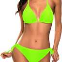 Tempt Me Women Triangle Bikini Sets Halter Two Piece Sexy Swimsuit String Tie Side Bathing Suit (Small, Neon Green)