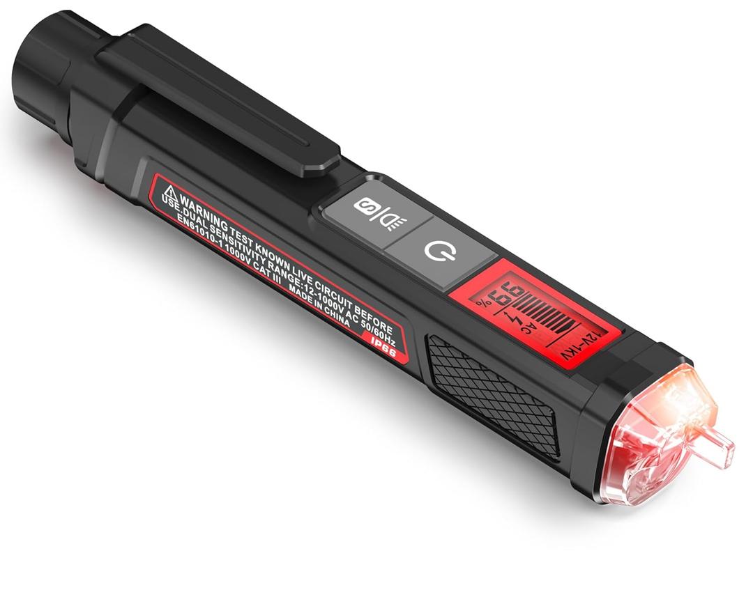 KAIWEETS Voltage Tester/Non-Contact Voltage Tester with Signal Percentage, Dual Range AC 12V/70V-1000V, Live/Null Wire Tester, Electrical Tester with LCD Display, Wire Breakpoint Finder (Black) (HT100s)