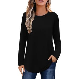 Elesomo Womens Shirts Casual Crew Neck Short/Long Sleeve Tunic Tops Tees XL