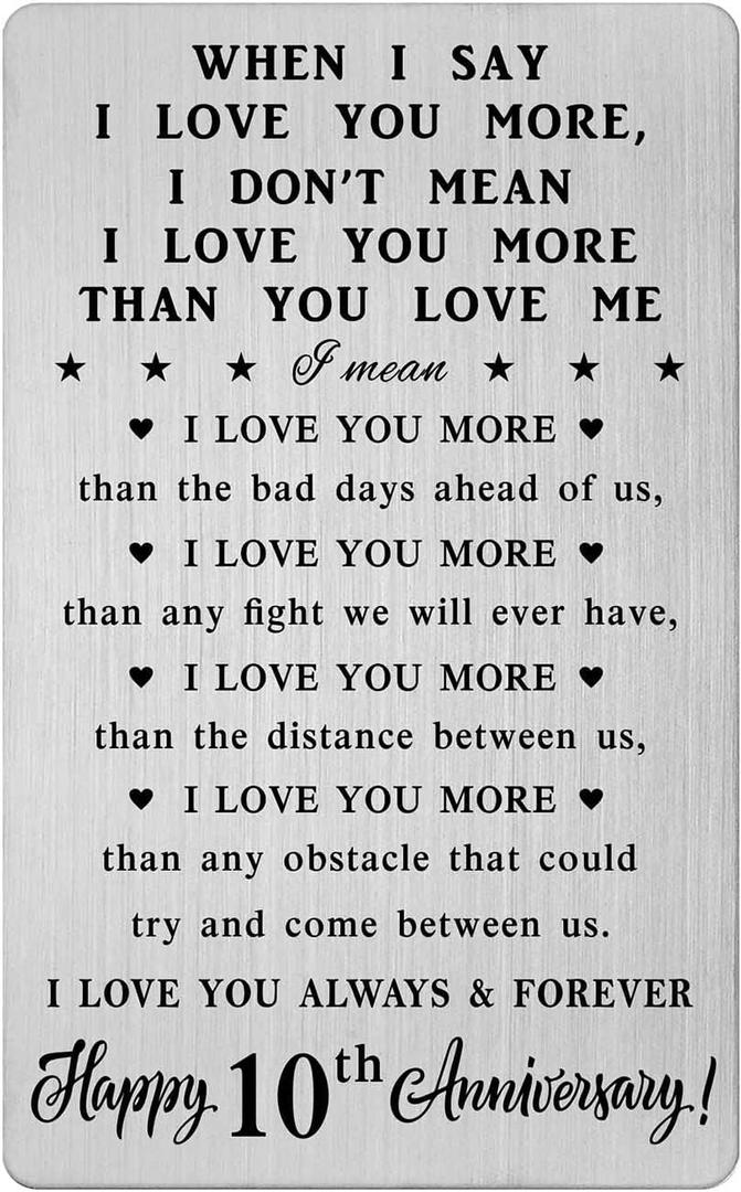 CPLJW 10 Year Anniversary Card Gifts for Women, Ten Tenth Anniversary Romantic Gifts for Him, 10th Wedding Wallet Card Gift