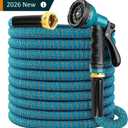 100 ft Expandable Garden Hose, 2026 New Retractable Water Hoses 100ft with 10 Function Spray Nozzle, Solid Brass Fittings, Extra Strength Fabric, Flexible Expanding Latex Core, Lightweight & No Kink