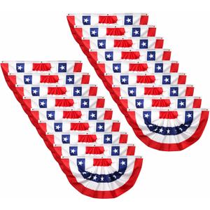 1.5X 3 Ft USA Patriotic Pleated Fan Flags, American Bunting Flag for Outside, Patriotic Half Fan Banner Flag with Brass Grommet for 4th of July Memorial Day Indoor Outdoor Decoration, 18PCS